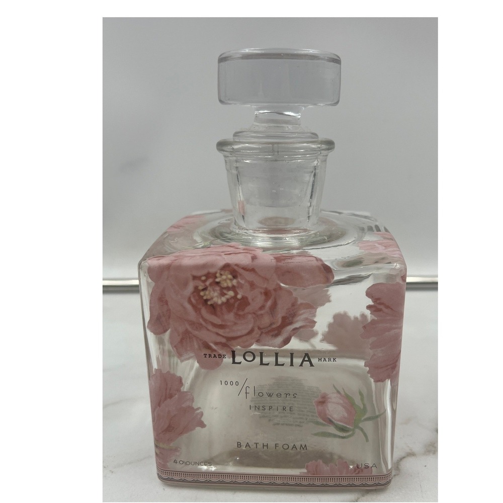 Lollia Glass Decanter 1000 Flowers Bath Foam Glass Bottle 40oz Pink Peony